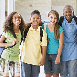 Elementary school class standing outside