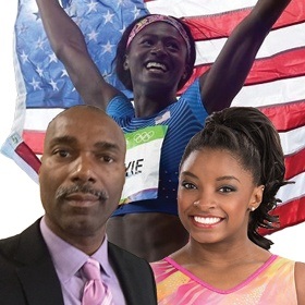 Galardonados con los Premios Life of Hope 2017: Ndume Olatushani, Torie Bowie y Simone Biles.